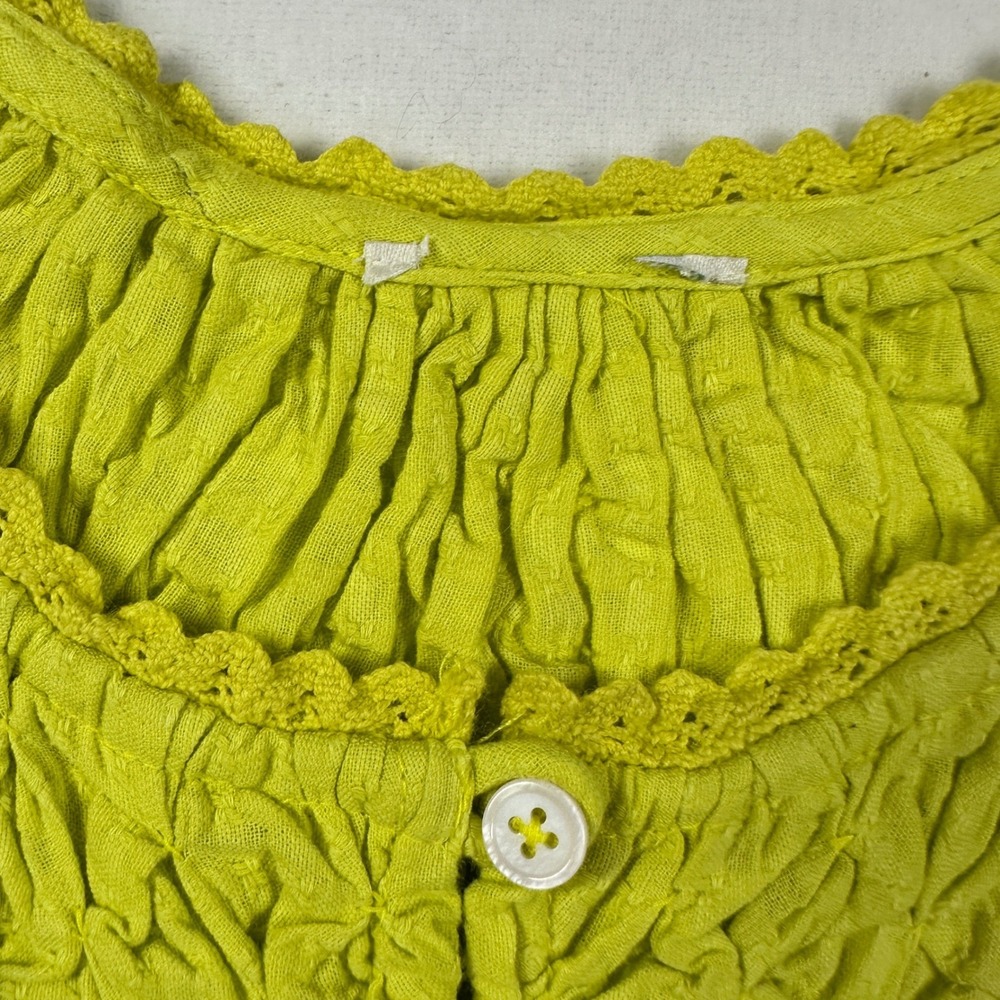 New Sundance Lodi Henley Top L/XL Chartreuse Cotton Boho Cottagecore Babydoll - Picture 5 of 10
